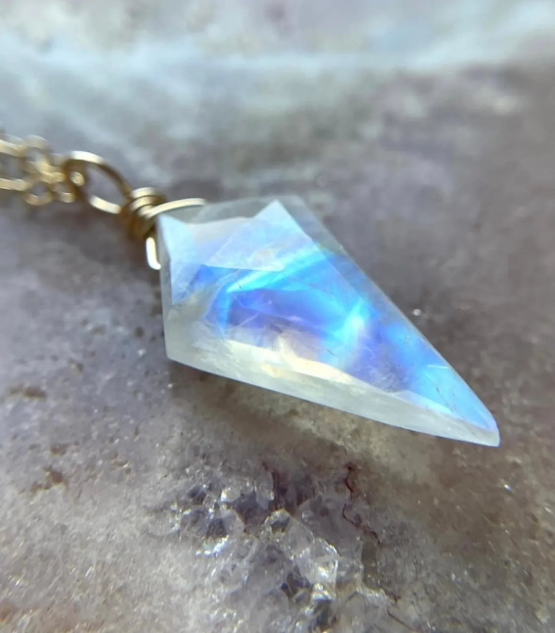 Rainbow Moonstone Pendant Necklace Crystal Necklace Sterling Silver or 14kt Gold Filled