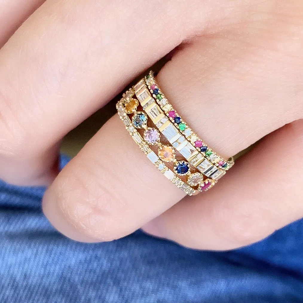Rainbow Sapphire and Diamond Pave Eternity Band