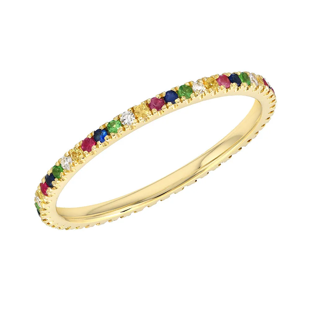 Rainbow Sapphire and Diamond Pave Eternity Band
