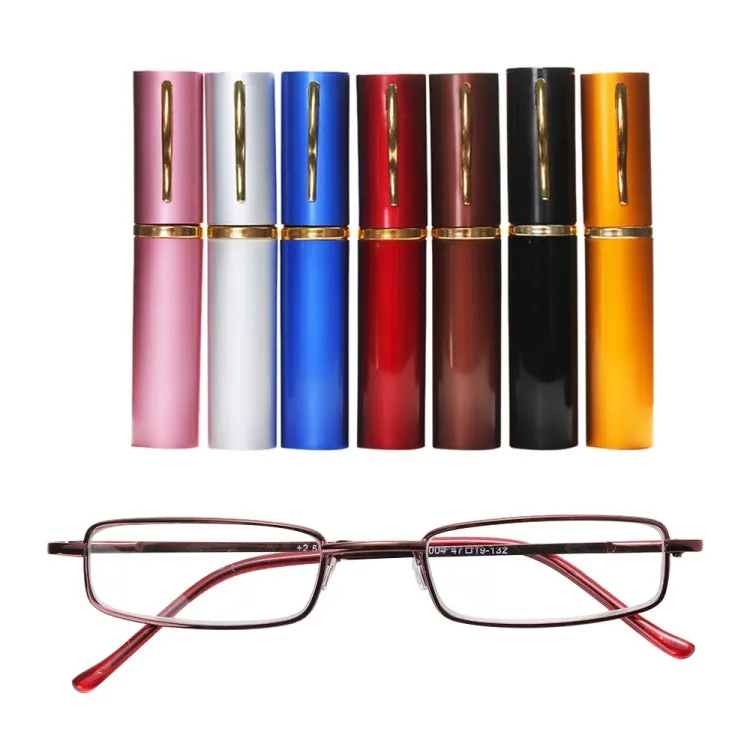 Reading Glasses Metal Spring Foot Portable Presbyopic Glasses with Tube Case  1.50D(Brown)