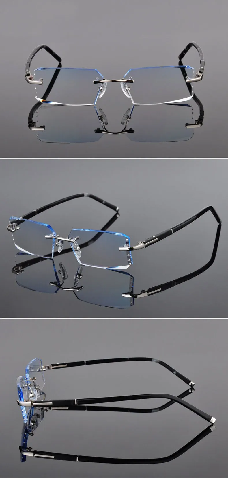Reven Jate Men's Rimless Square Alloy Eyeglasses R58003