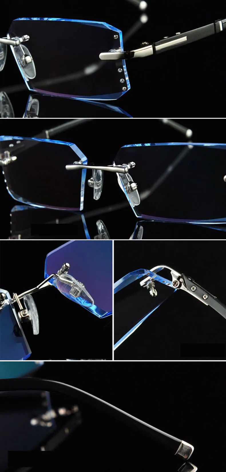Reven Jate Men's Rimless Square Alloy Eyeglasses R58003