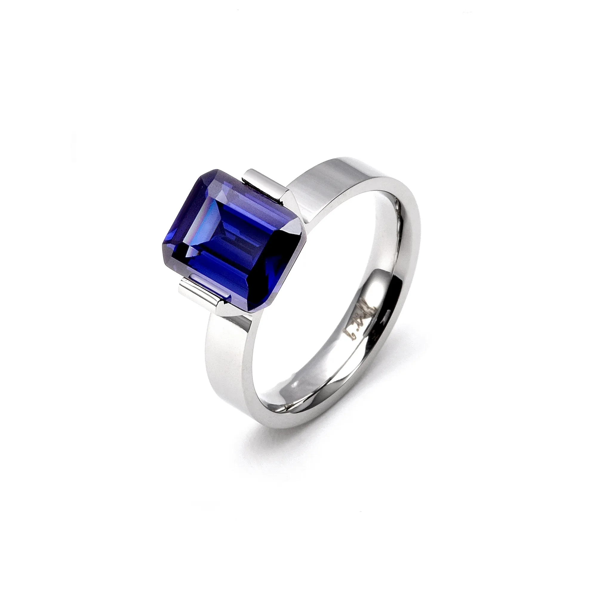 RG210BL B.Tiff 3 ct Blue Emerald Cut Stainless Steel Engagement Ring