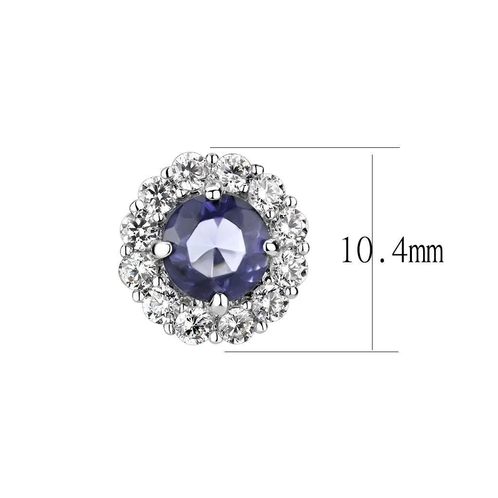 Rhodium Brass Earrings with Synthetic Synthetic Glass in Tanzanite for Women Tanzanite Stone Color Style LO4674