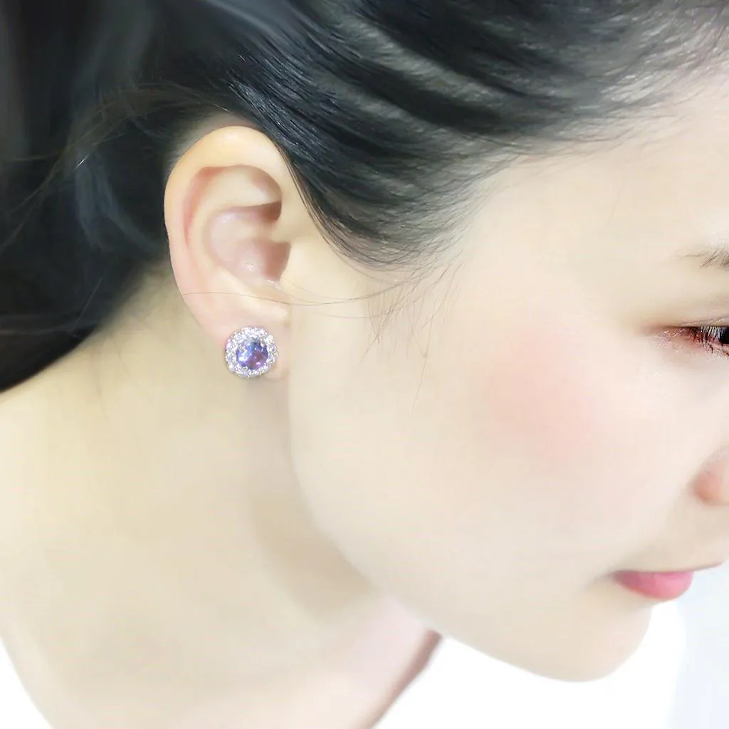 Rhodium Brass Earrings with Synthetic Synthetic Glass in Tanzanite for Women Tanzanite Stone Color Style LO4674