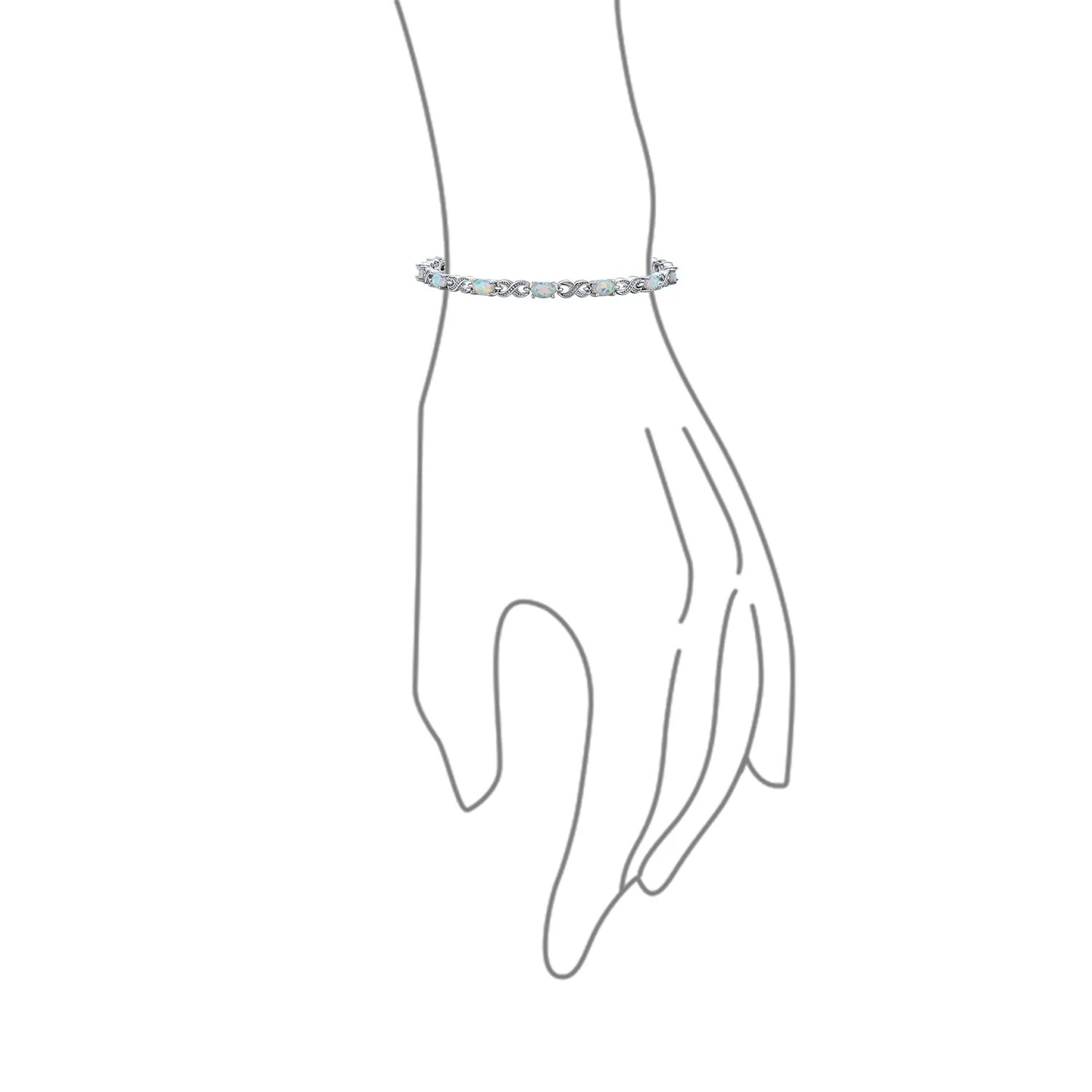 Romantic Gemstone Opal Milgrain Infinity Tennis Bracelet Sterling Silver 7.5"