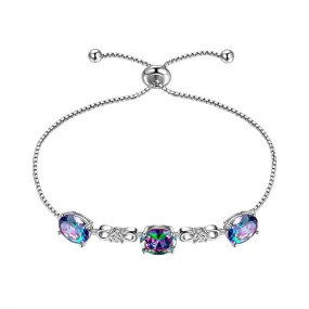 Round Rainbow Mystic Topaz Bracelet Women Girls Jewelry Birthday Gift Sterling Silver