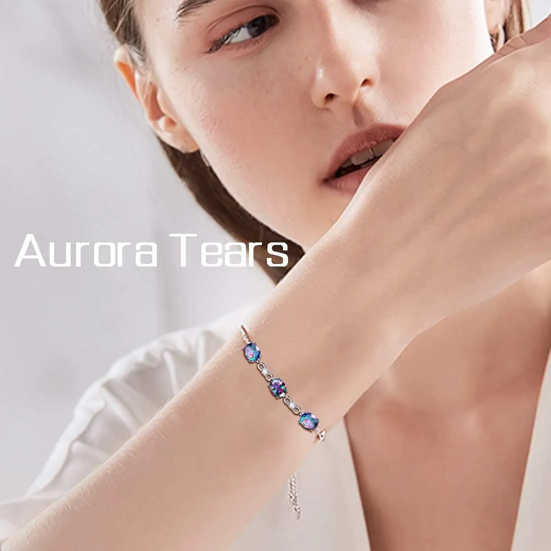 Round Rainbow Mystic Topaz Bracelet Women Girls Jewelry Birthday Gift Sterling Silver