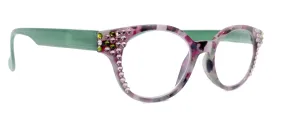 Sally, (Bling) Women Reading Glasses W (Light Amethyst, Olivine) Genuine European Crystals, Round  1.25 .. 4 (Green, Purple) NY Fifth Avenue