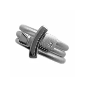 Satin silver ring with diamond & silver detail