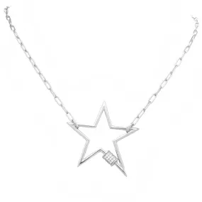 Silver Cubic Zirconia Linked Chain Star Pendant Necklace