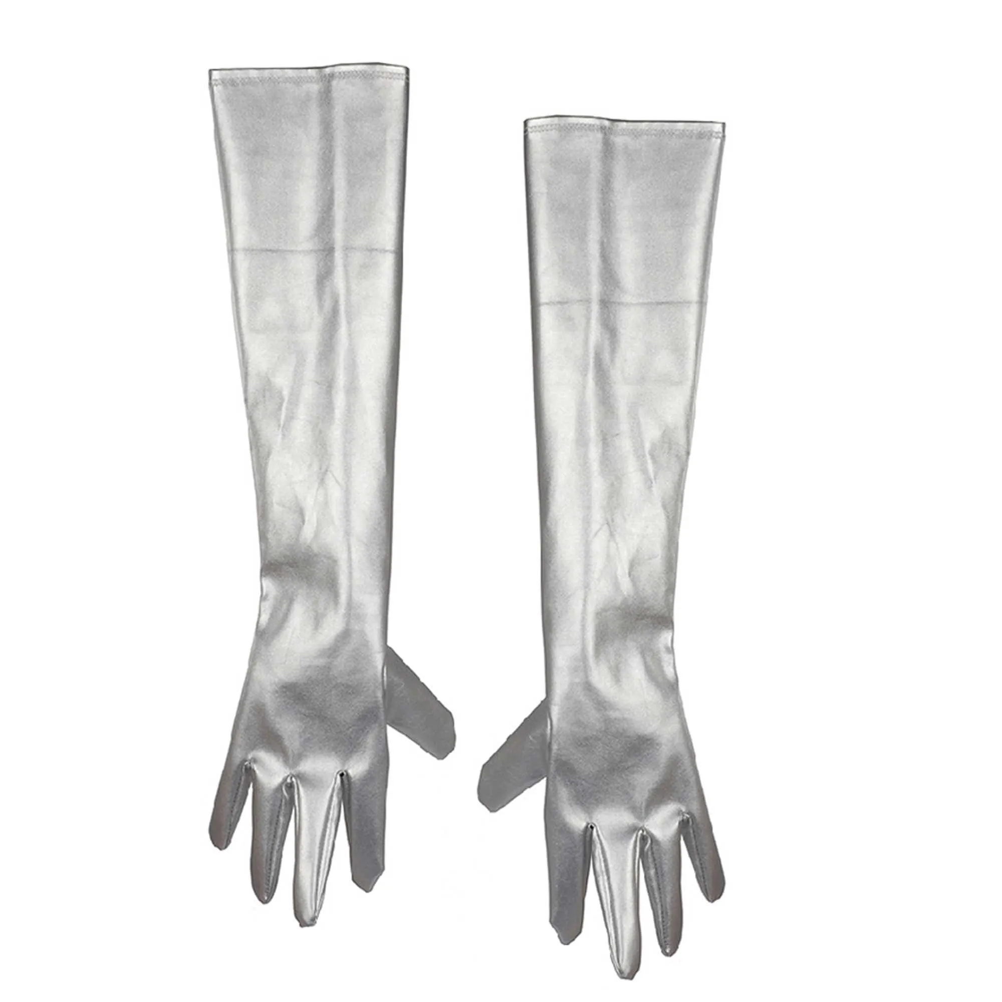 Silver Leatherlike Gloves, 21 Inches