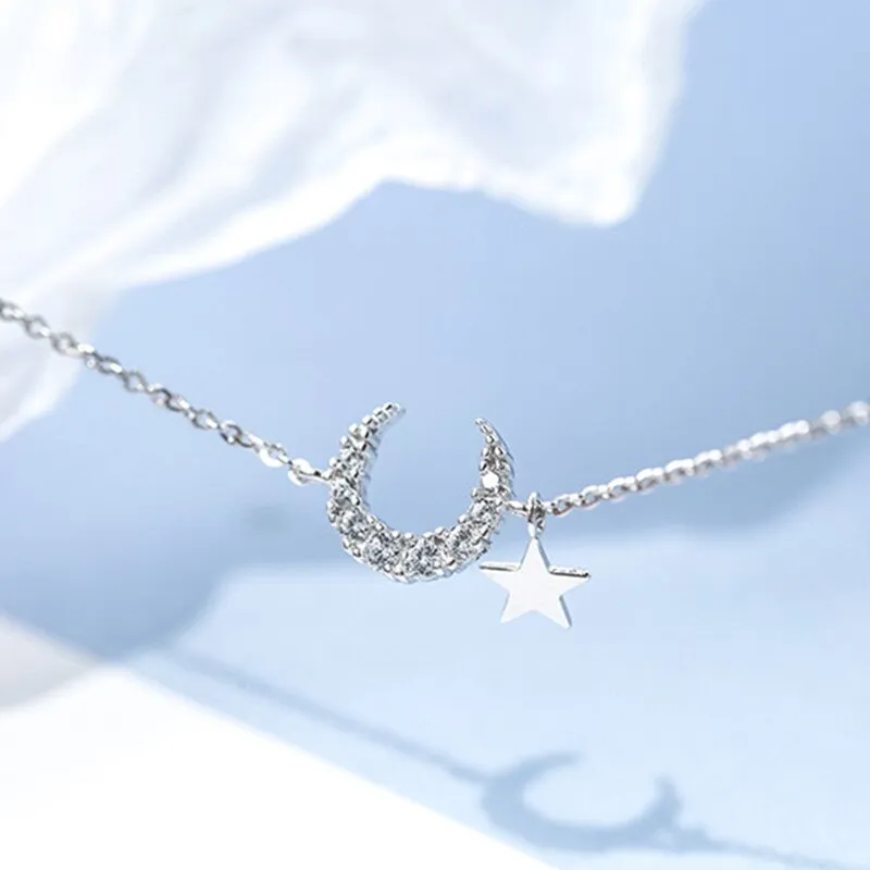 Silver Plated  Zirconia Moon Star Bracelet