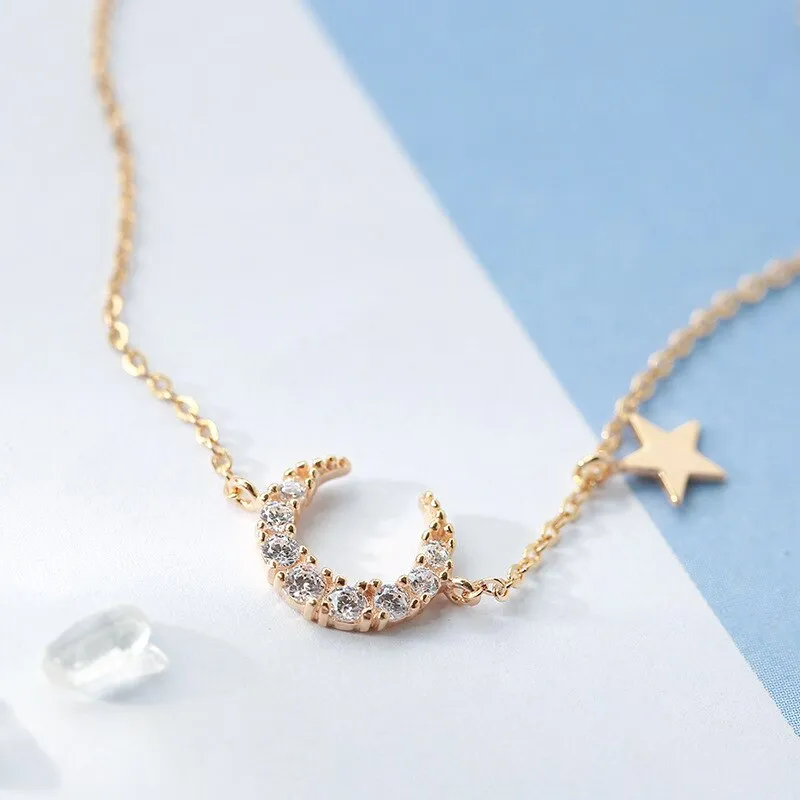 Silver Plated  Zirconia Moon Star Bracelet