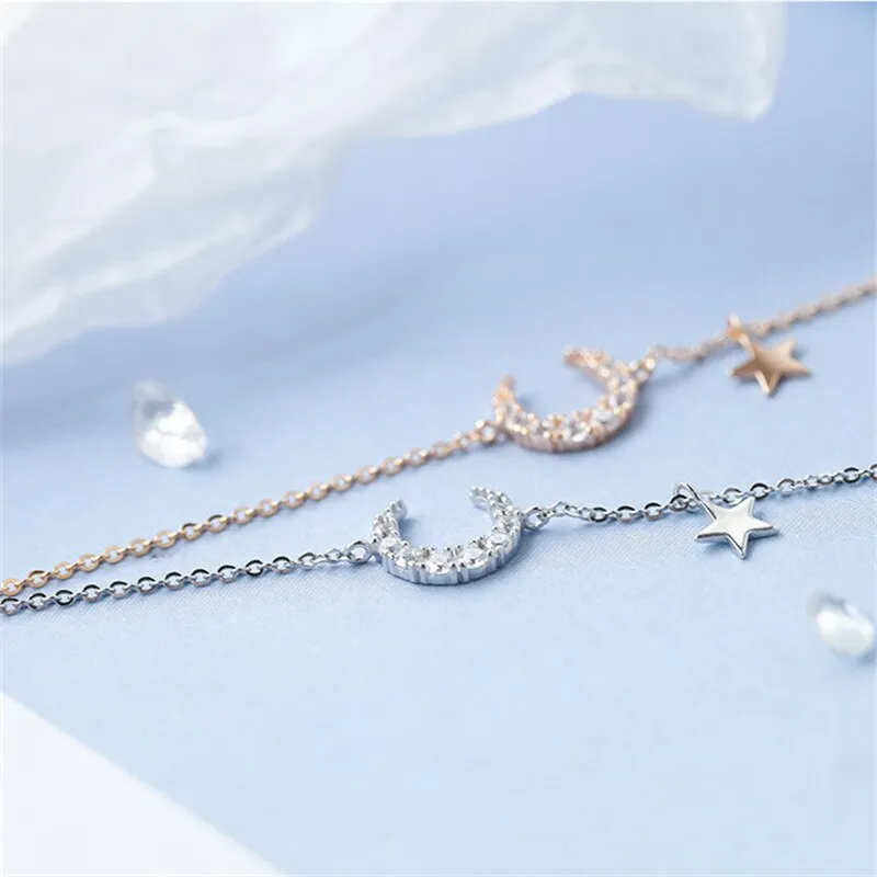 Silver Plated  Zirconia Moon Star Bracelet