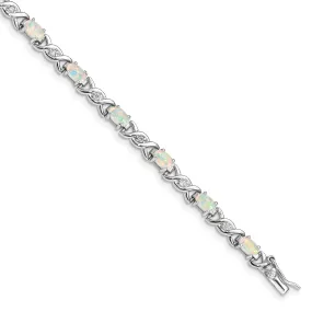 Silver White Created Opal and C.Z Bracelet