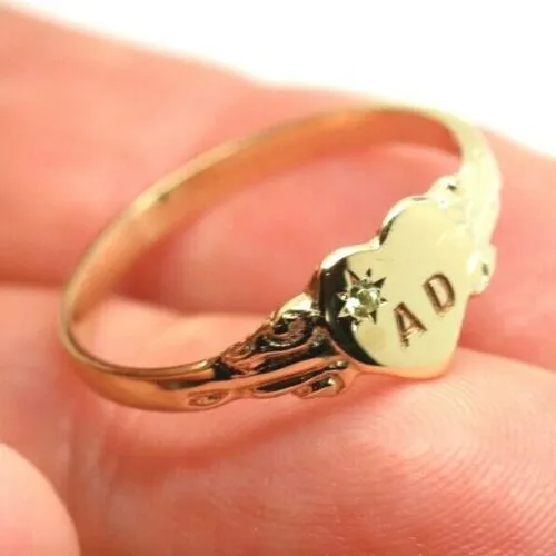 Size J,  August Birthstone 9ct Yellow, Rose or White Gold 375 Green Peridot Stone Heart Signet Ring   Engraving