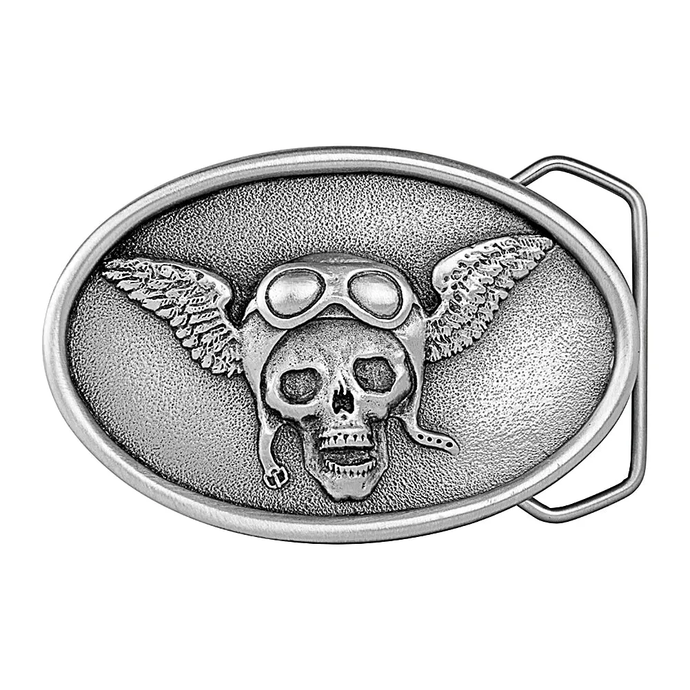 Skull, Goggles and Wings Pewter Belt Buckle