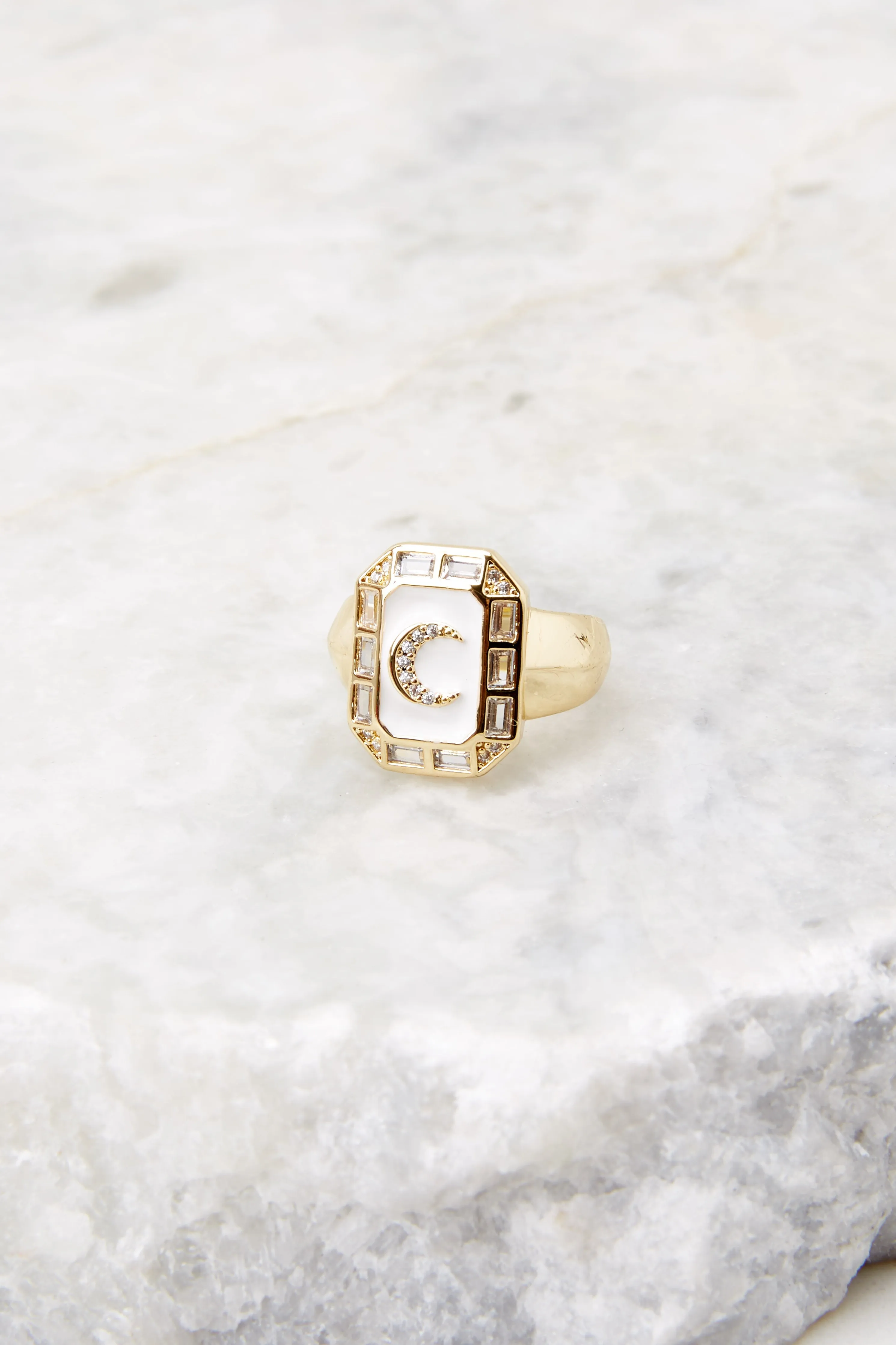 Sky White Moon Signet Ring