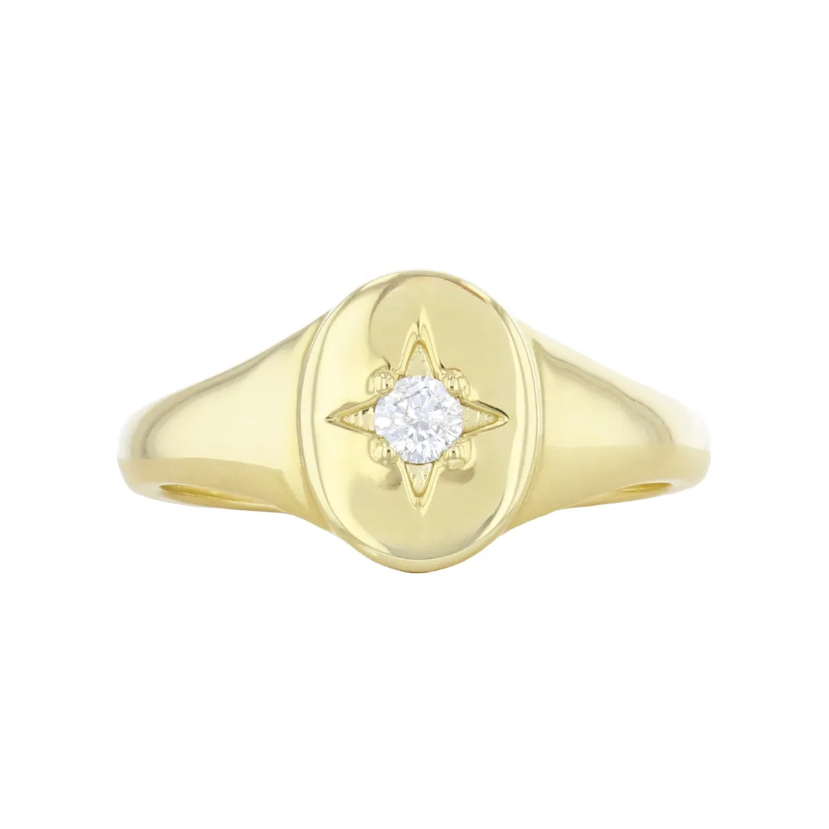 Soleil Collection Oval Diamond Set Signet Ring | 9K Solid Yellow Gold