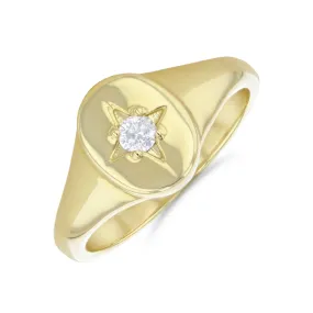 Soleil Collection Oval Diamond Set Signet Ring | 9K Solid Yellow Gold