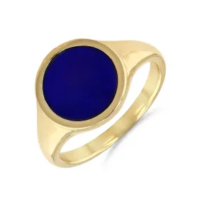 Soleil Collection Round Lapis Signet Ring | 9K Yellow Gold