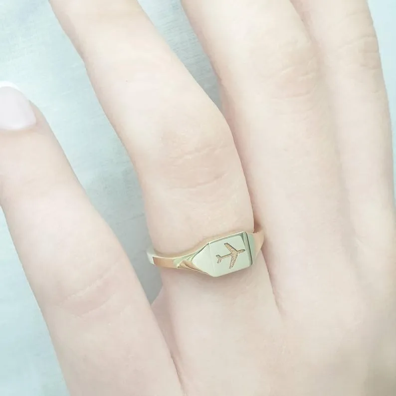 Square Airplane Signet Ring