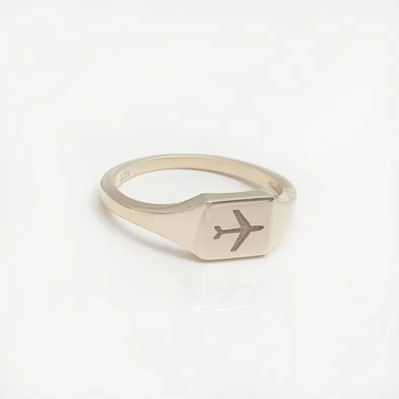 Square Airplane Signet Ring