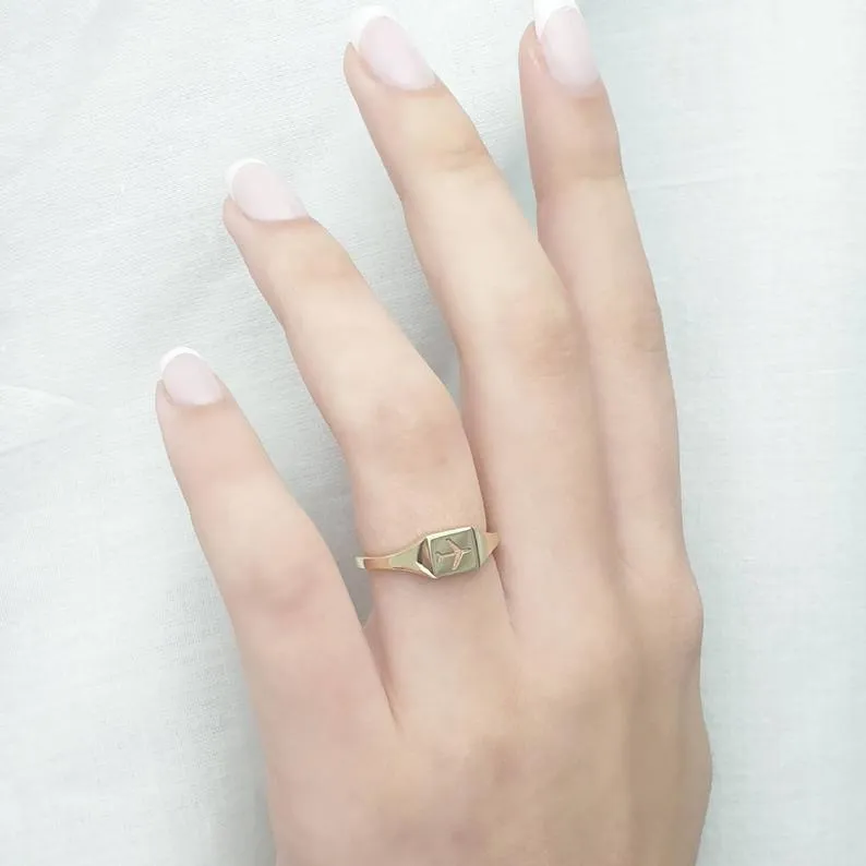 Square Airplane Signet Ring