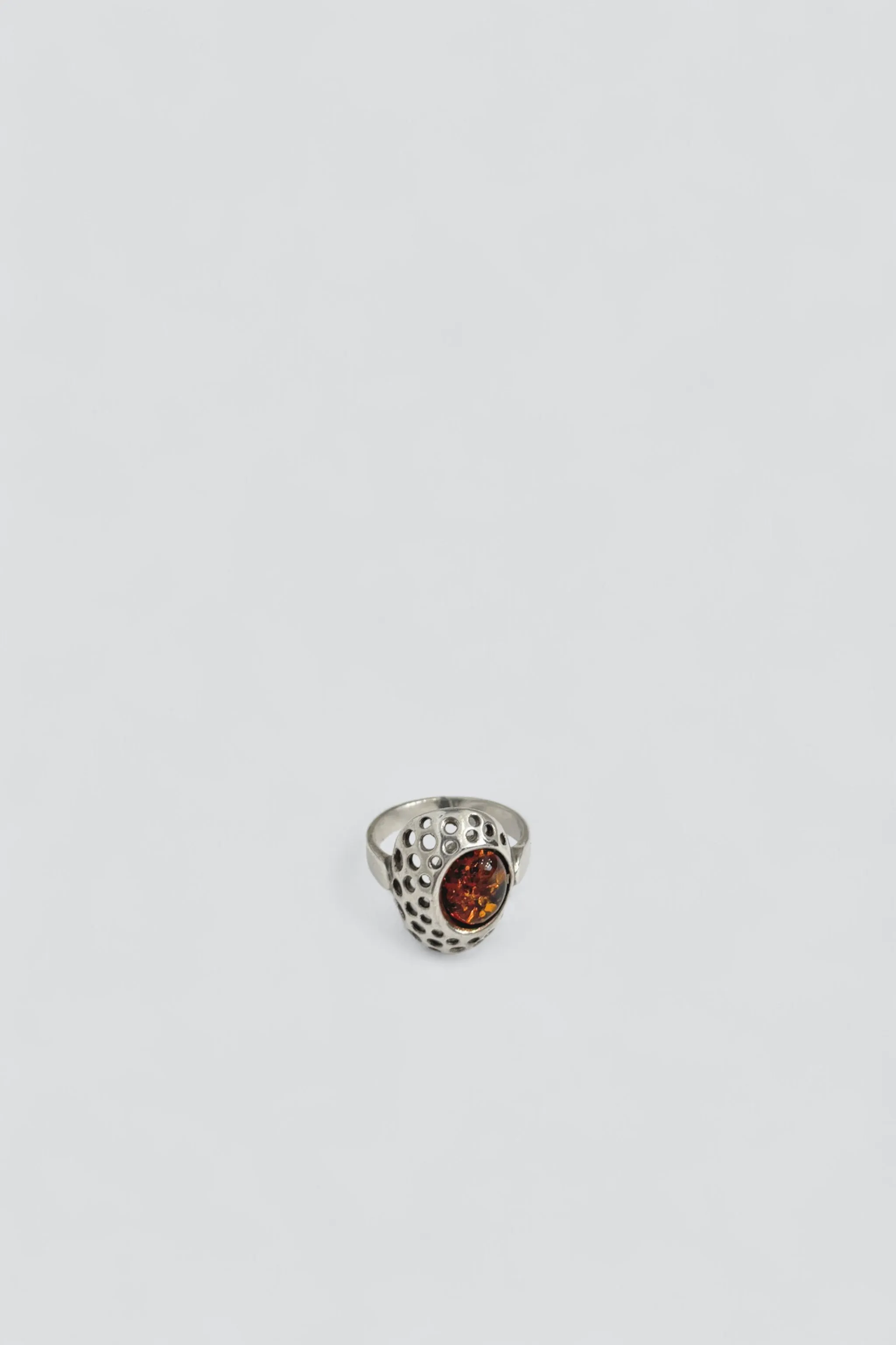Sterling Silver Amber Perforated Signet Ring