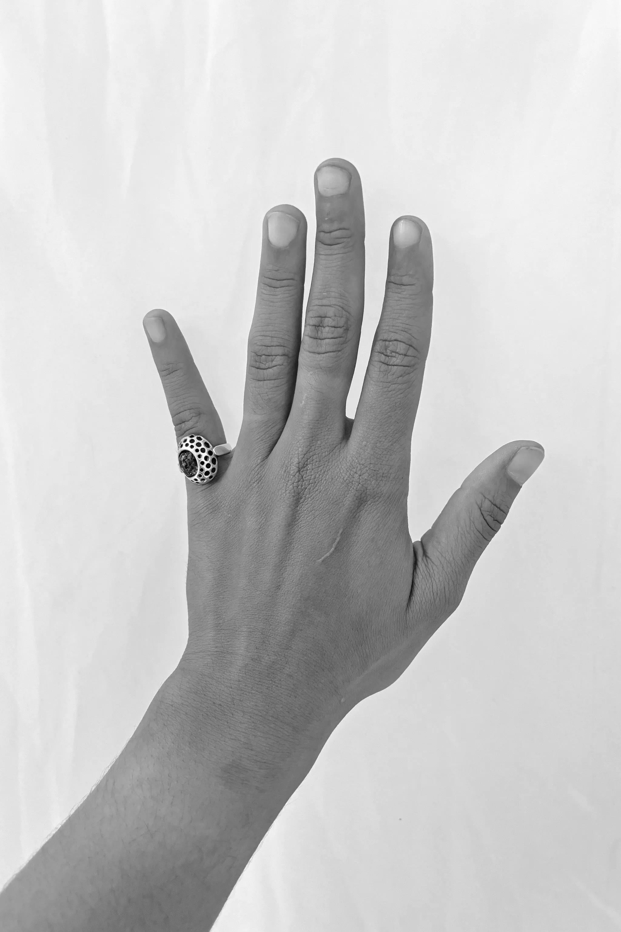 Sterling Silver Amber Perforated Signet Ring