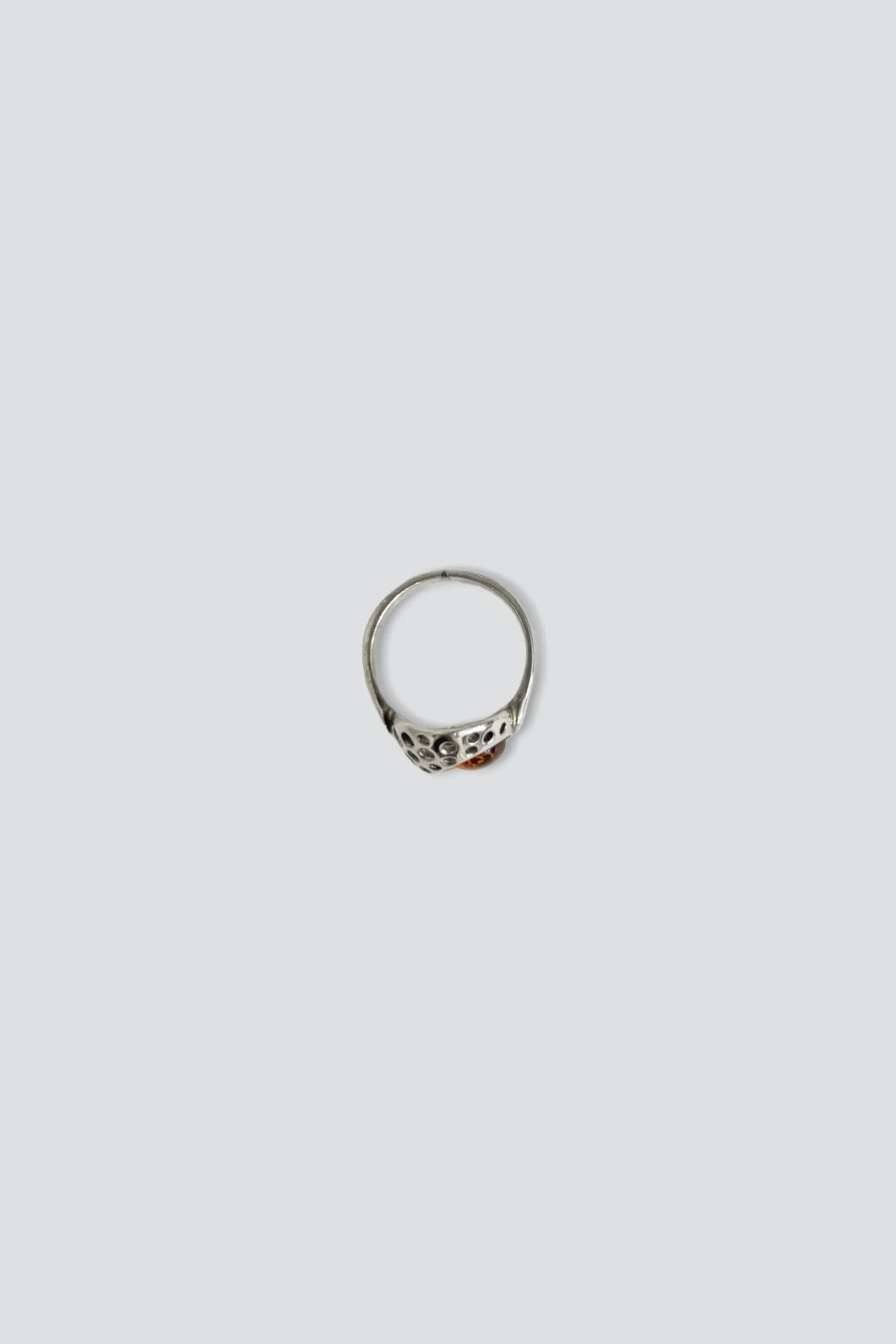 Sterling Silver Amber Perforated Signet Ring