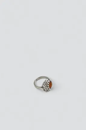 Sterling Silver Amber Perforated Signet Ring