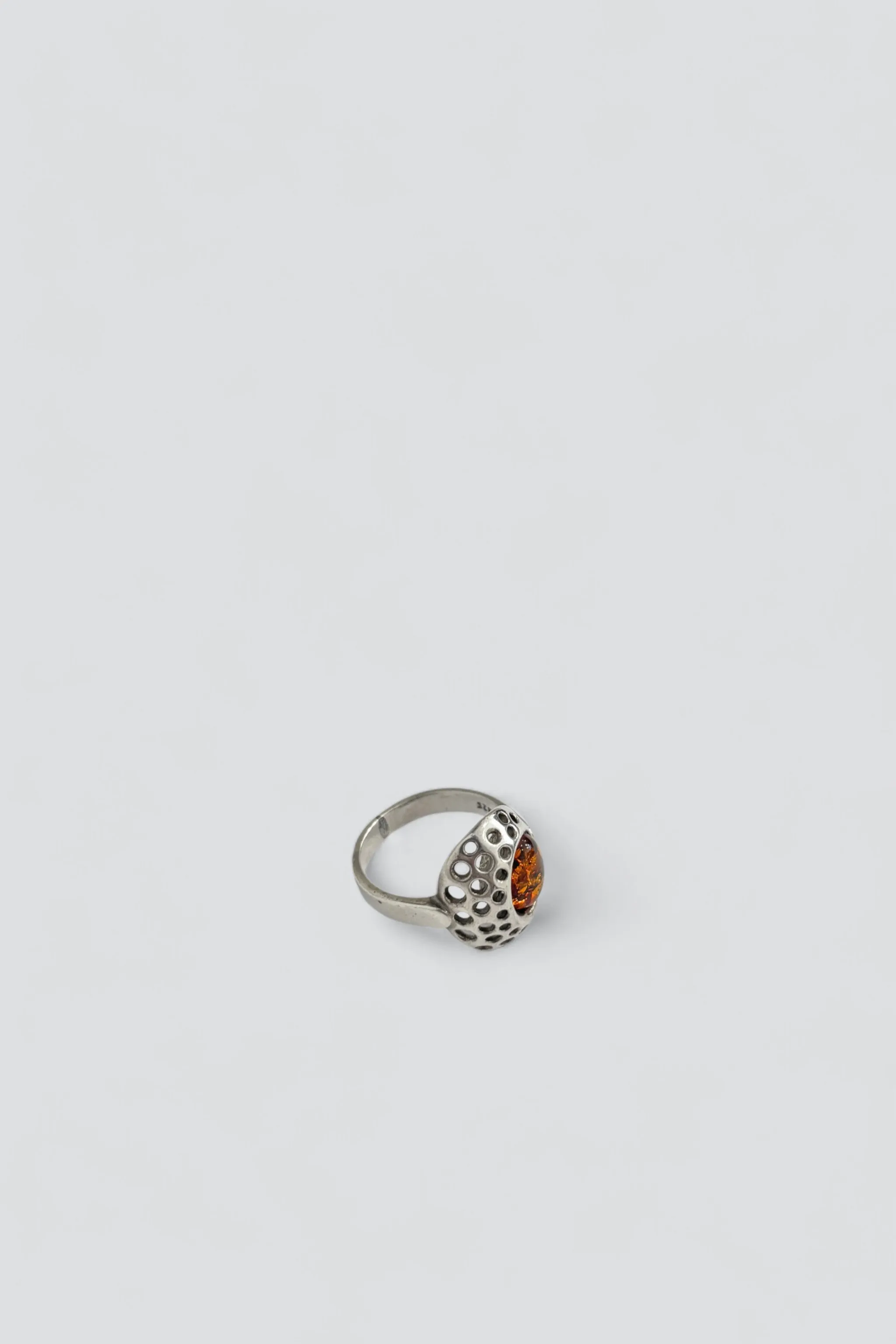 Sterling Silver Amber Perforated Signet Ring