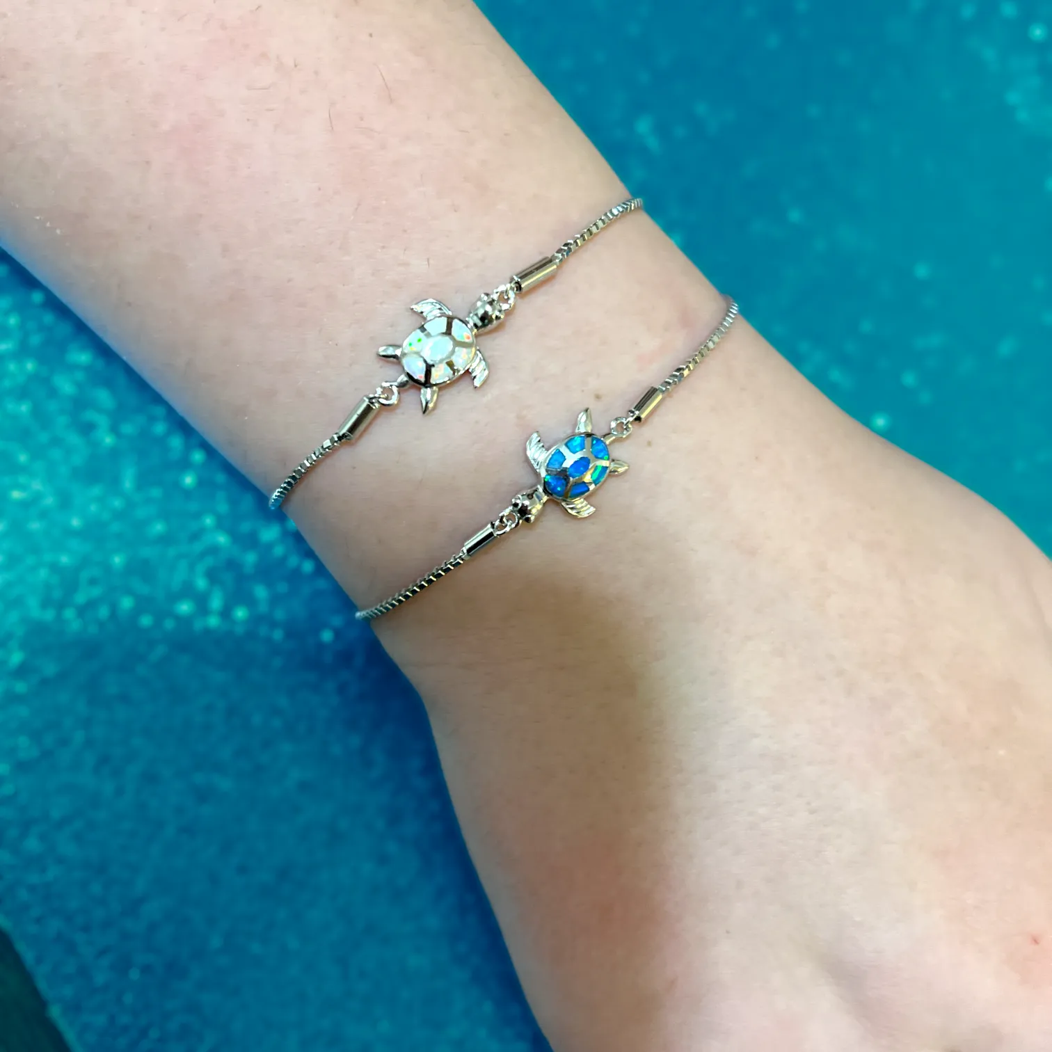 Sterling Silver Blue Opal Turtle Adjustable Bolo Bracelet