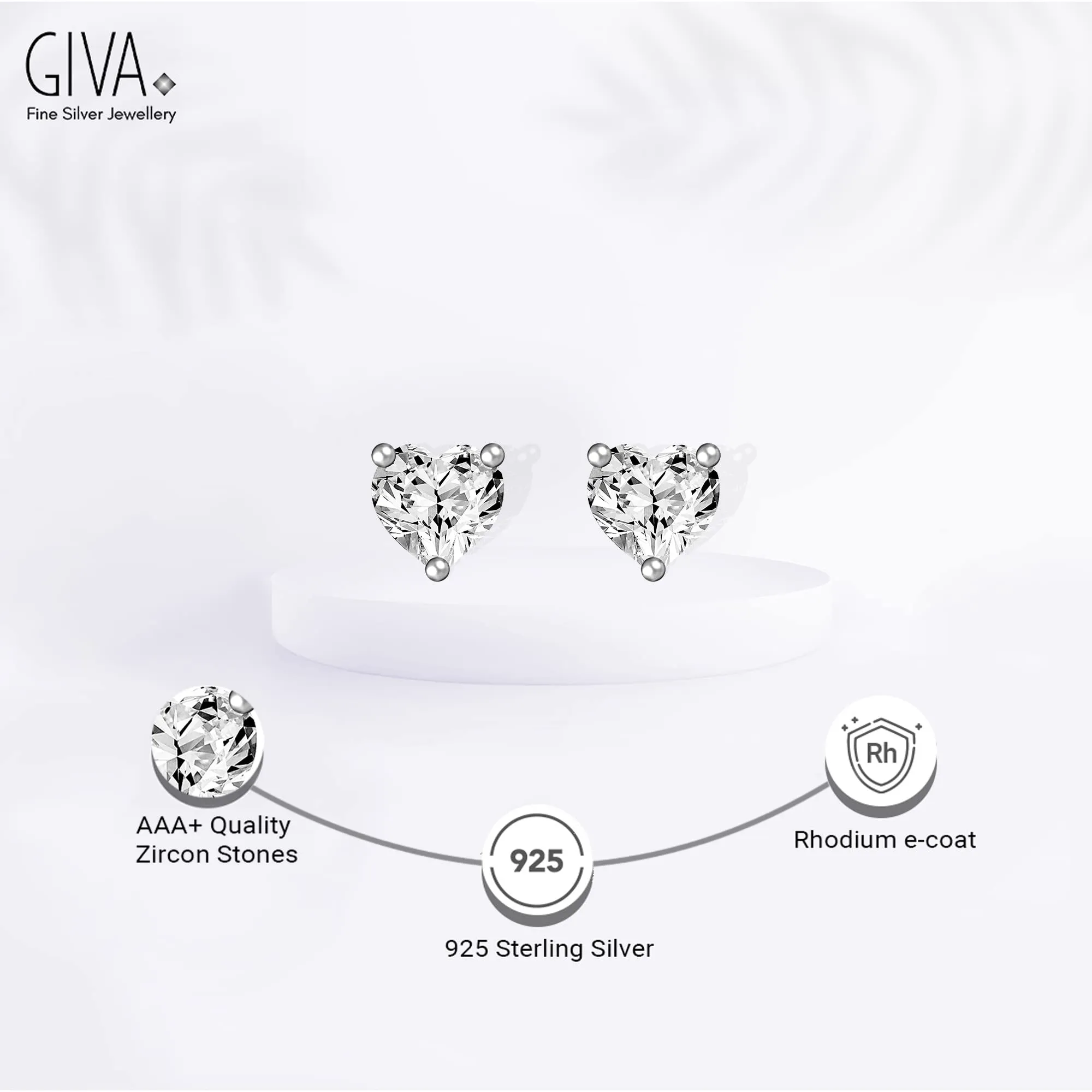 Sterling Silver Earrings for Women Stone Heart Stud Earrings 7x8 Mm
