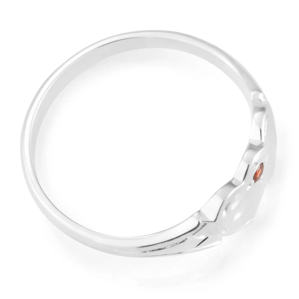 Sterling Silver Garnet 2Heart Signet Ring Size H