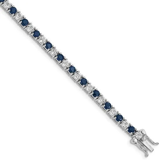 Sterling Silver Genuine Emerald or Sapphire And White Topaz Tennis Bracelets
