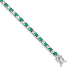 Sterling Silver Genuine Emerald or Sapphire And White Topaz Tennis Bracelets
