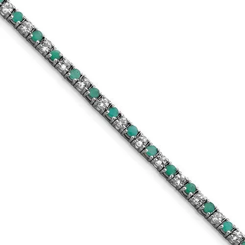 Sterling Silver Genuine Emerald or Sapphire And White Topaz Tennis Bracelets