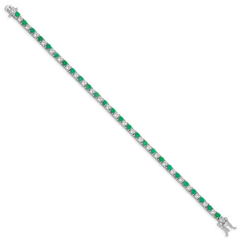 Sterling Silver Genuine Emerald or Sapphire And White Topaz Tennis Bracelets