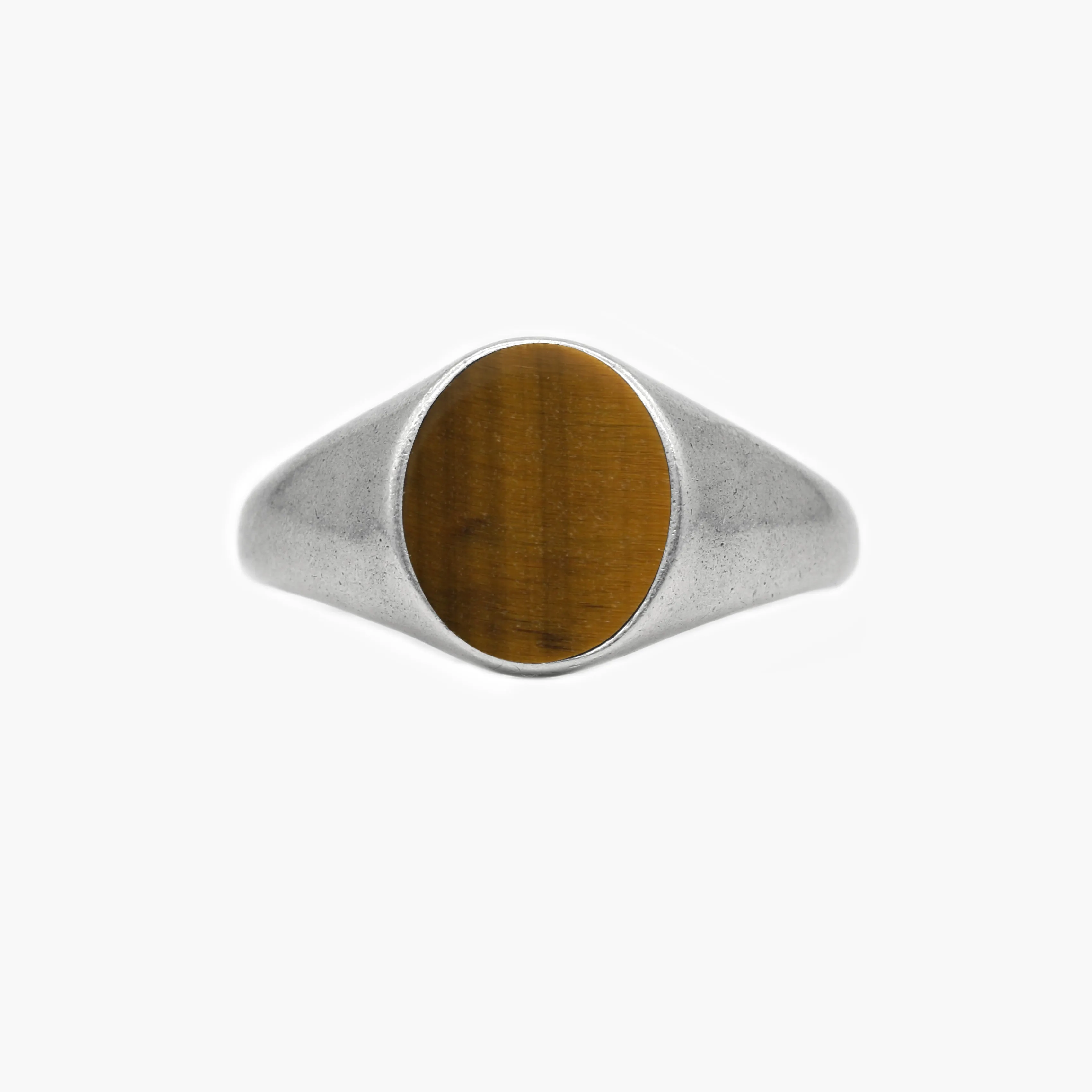 Sterling Silver Oval Signet Ring With Tiger Eye Stone