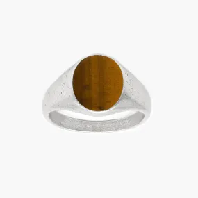 Sterling Silver Oval Signet Ring With Tiger Eye Stone