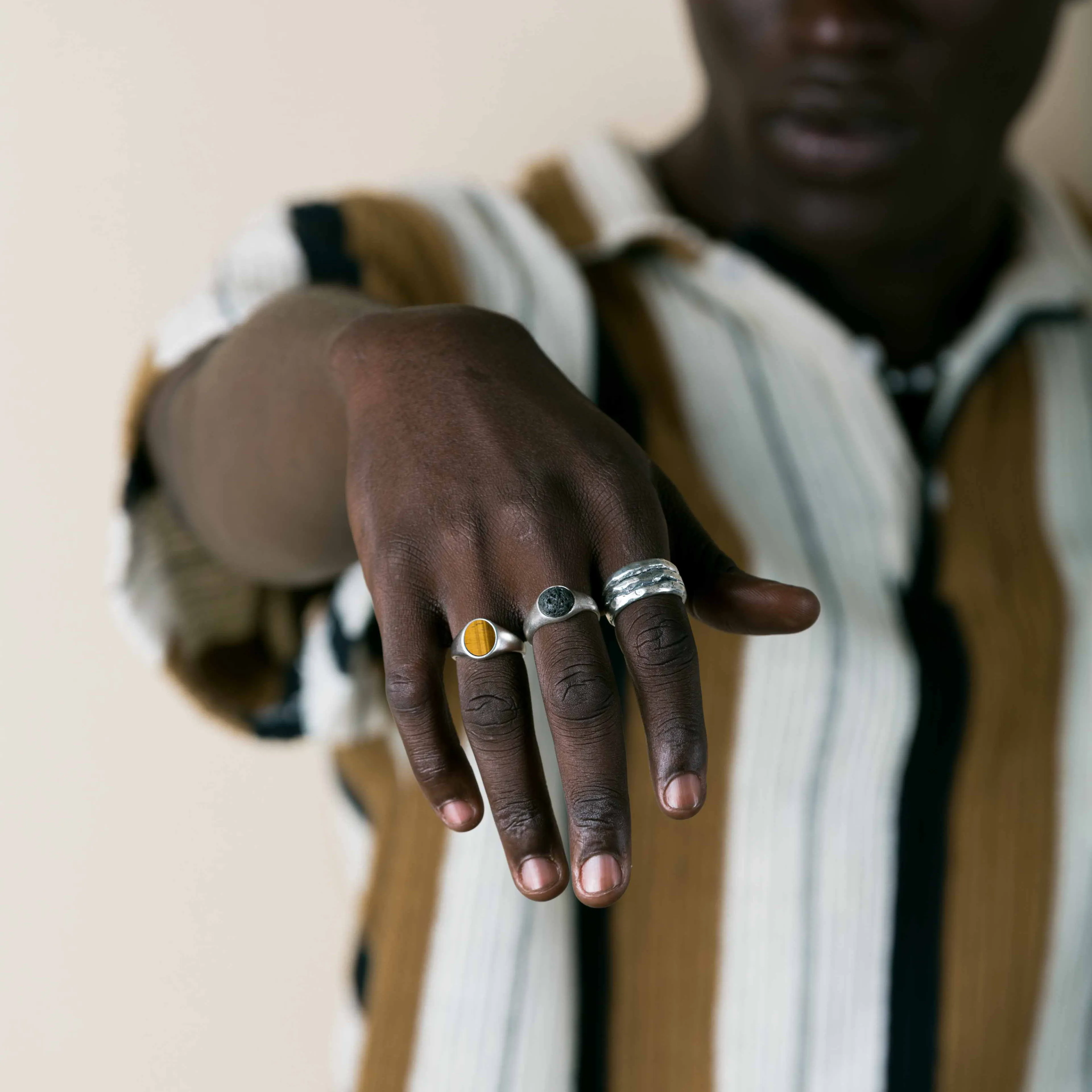 Sterling Silver Oval Signet Ring With Tiger Eye Stone