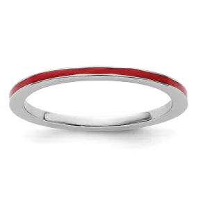 Sterling Silver Red Enameled 1.5MM Ring