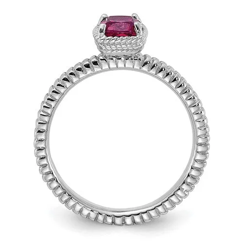Sterling Silver Stackable Expressions Created Ruby Cushion Ring