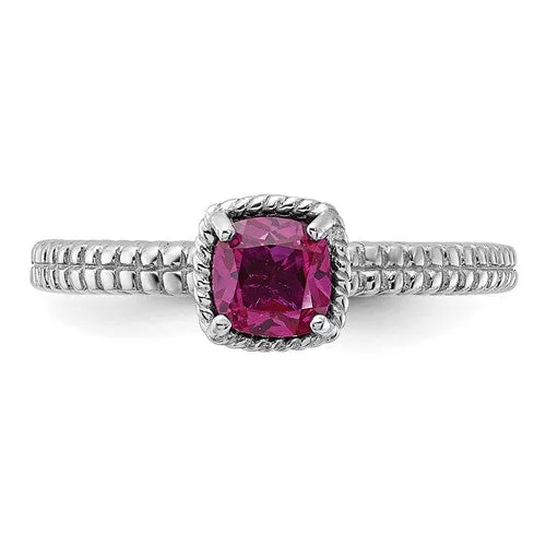 Sterling Silver Stackable Expressions Created Ruby Cushion Ring