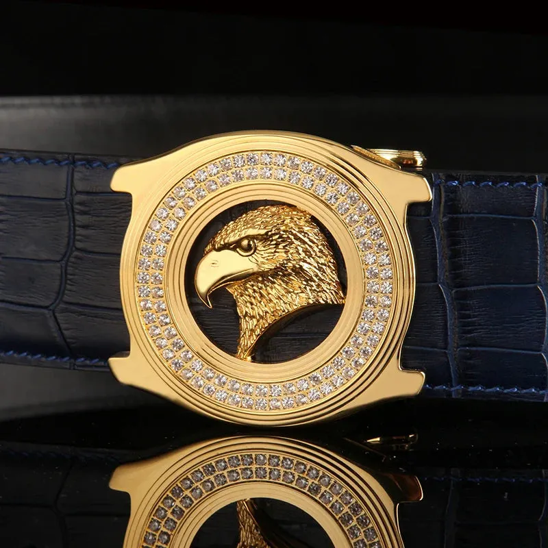 Stylish Eagle Head Belt - Diamond Inlaid Steel Buckle & Cowhide