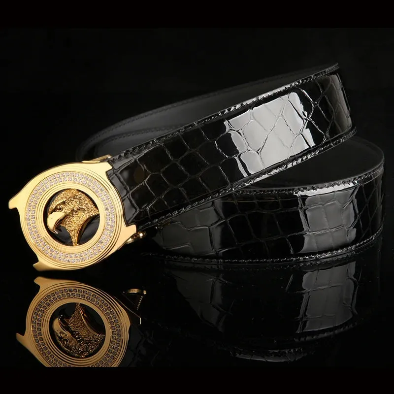 Stylish Eagle Head Belt - Diamond Inlaid Steel Buckle & Cowhide