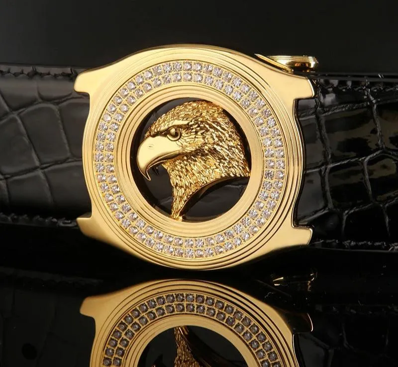 Stylish Eagle Head Belt - Diamond Inlaid Steel Buckle & Cowhide